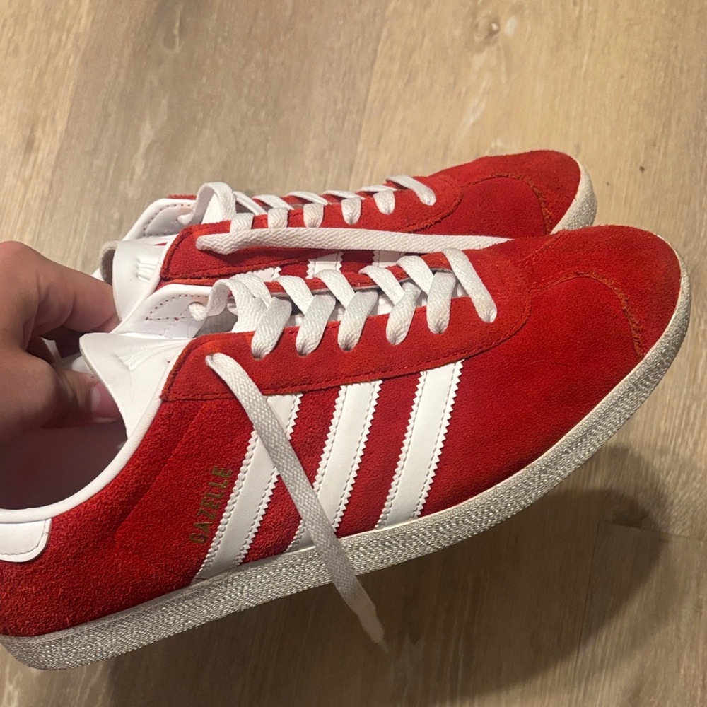 adidas Red Suede Sneakers with White Stripes